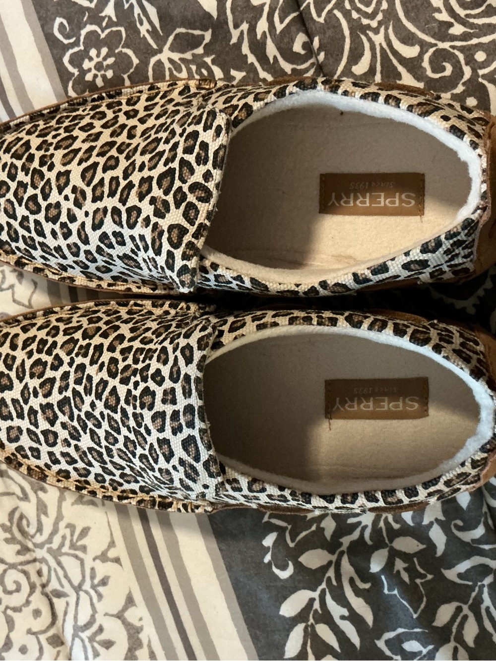 Sperry Women’s Leopard Print Slip-On Moccasins - Tan and Black